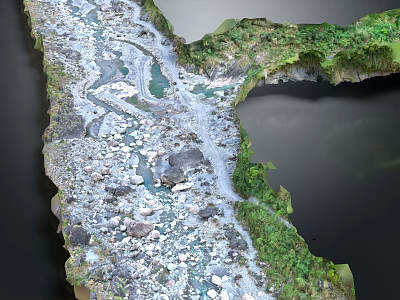 Detailed Natural Terrain Model With River Rocks And Lush Green Vegetation 3d model