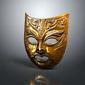 Intricate Golden Mask With Carved Decorative Patterns And Traditional Design