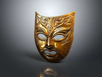 Intricate Golden Mask With Carved Decorative Patterns And Traditional Design 3d model