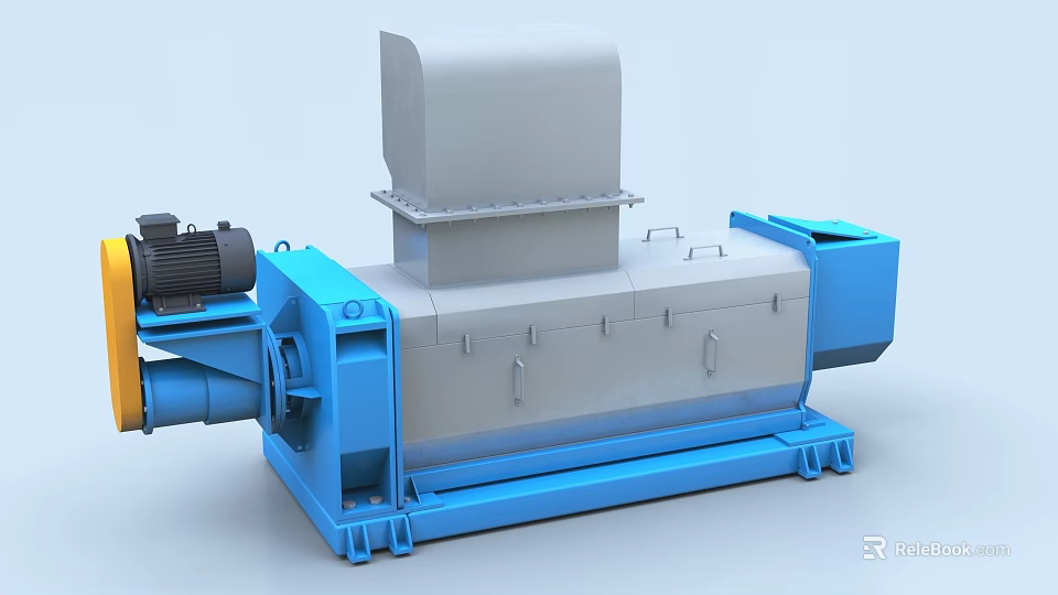 Blue And Silver Industrial Machine Featuring Motor Upper Structure And Stable Base 3d model
