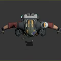 Futuristic Armored Character With Green Gold Helmet And Red Gray Body Armor