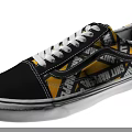 Stylish Black And Yellow Canvas Shoes With White Laces And Vans Pattern Design