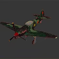 Detailed Military Airplane Model With Green Camouflage Red Nose And Red Stars On Wings