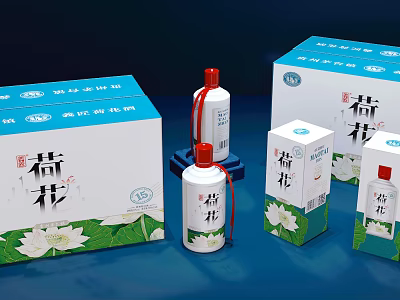 Modern packaging box lotus wine packaging combination 3d model