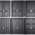 Stylish Black Double Doors With Golden Handles And Various Panel Designs 3d model