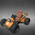 Orange Go Kart With Brown Seat Large Black Tires Gold Decorations And Headlights