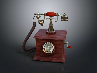 Vintage Classic Telephone With Wooden Base Rotary Dial And Metal Handset 3d model