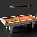 Modern Billiard Table With Orange Felt Surface Billiard Balls Cue Stick And Marble Legs