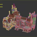 Grand Castle Architecture With Red Roofs Gray Stone Walls Towers And Spires