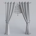 Pink Curtains Featuring White Lace Red Striped Edges and Tiebacks 3d model