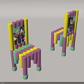 Vibrant Multicolored Accent Chairs Featuring Yellow Pink Purple Green Slats And Green Bases