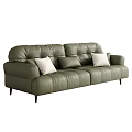 Modern Green Leather Two Seater Sofa With White And Gray Pillows 3d model