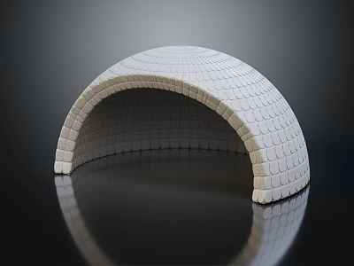 Modern White Arched Tiled Tent Design With Glossy Black Surface Reflection 3d model