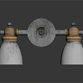 Vintage Wall Lamp With Double White Glass Shades And Brass Metal Frame