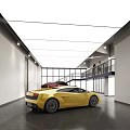 4S Auto Dealership Spacious Indoor Showroom Featuring Yellow Sports Car Red Vehicle