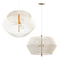 Modern White Woven Chandelier With Golden Rod And Dome Shade