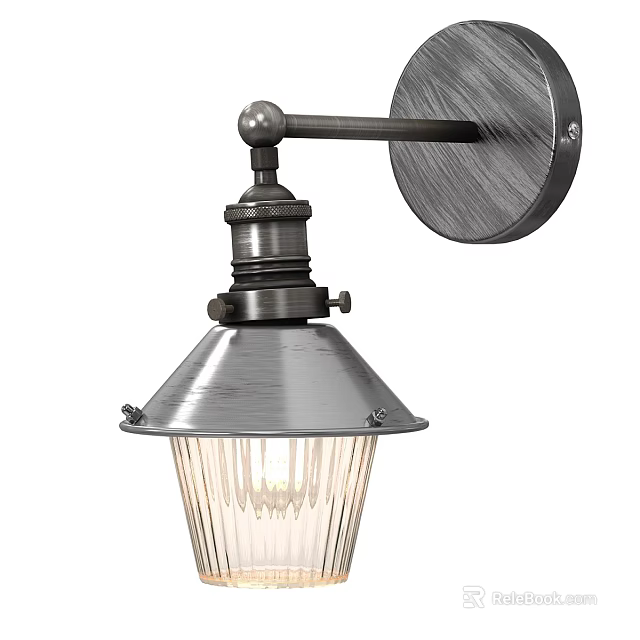 Vintage Industrial Wall Lamp With Brushed Metal Finish And Clear Glass Shade 3d model 