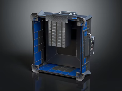 Electronic Appliance Enclosure With Blue Gray Metal Structure Secure Lock And Internal Grid 3d model