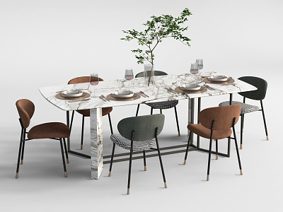 Modern Dining Table and Chair Combination Tableware 3d model