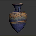 Blue And Orange Ceramic Sculpture With Double Handles And Decorative Patterns 3d model