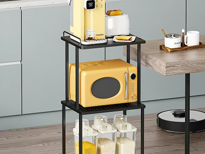 Practical Kitchen Storage Stand With Household Appliances Microwave Coffee Maker And Jars 3d model