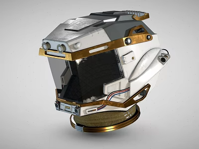 Futuristic Sci Fi Helmet Design With White And Gold Metallic Finish Transparent Visor 3d model