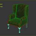 Red Velvet Tufted Wingback Armchair With Wooden Legs And White Stitching