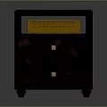 Classic Dark Wood Nightstand With Two Drawers Metal Handles And Top Woven Basket