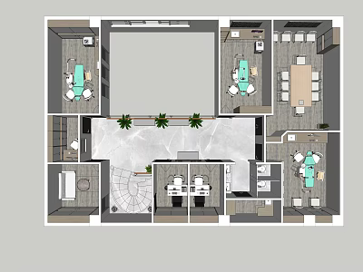 Residential House Floor Plan With Living Dining Kitchen Bedrooms Bathrooms Staircase And Plants 3d model