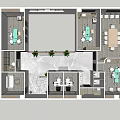 Residential House Floor Plan With Living Dining Kitchen Bedrooms Bathrooms Staircase And Plants