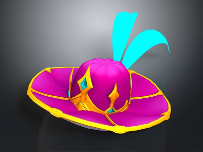 Pink And Yellow Decorative Hat With Blue Streamers And Gemstone Accents 3d model