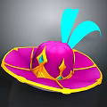 Pink And Yellow Decorative Hat With Blue Streamers And Gemstone Accents