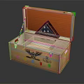 Open Wooden Box with Orange Lining Triangle Star Emblem Eagle Design and Badges