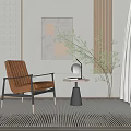 Orange Striped Single Sofa In Modern Interior With Side Table Lamp And Green Plant