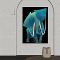 Blue Elephant Abstract Animal Painting With White Tusks And Black Background