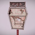 Old Weathered Broken OPEN Sign With Rusty Metal Frame And Red Pole