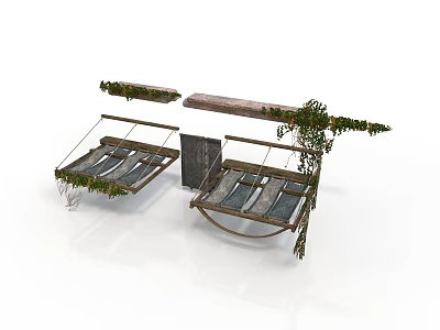 Classic Wooden Carriage Decorated With Lush Green Vines And Rustic Design Elements 3d model