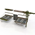 Classic Wooden Carriage Decorated With Lush Green Vines And Rustic Design Elements