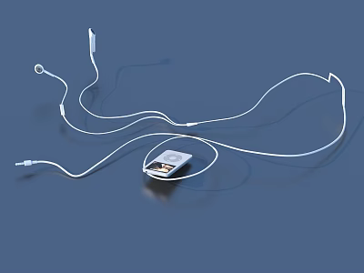 White Wired Earphones With Control Unit For Daily Audio Accessory Use 3d model