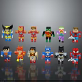 Multiple Building Block Superhero Characters And Creature Figures With Various Colors And Designs 3d model