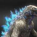 Giant Scaly Monster With Blue Glowing Spines Standing In Dark