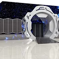 Mall Store Entrance With Circular Archway Starry Background And Solar Panel Decorations