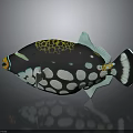 Colorful Tropical Fish With Black Body Yellow Spots Green Stripes Blue Fins And White Dots Patterns