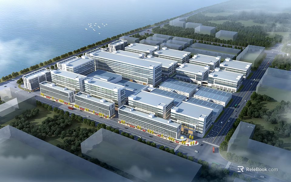 Modern Large Scale Industrial Factory With Multiple Buildings And Well Planned Layout 3d model 