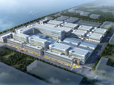 Modern Large Scale Industrial Factory With Multiple Buildings And Well Planned Layout 3d model