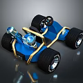 Blue Go Kart With Black Tires Gold Accents And Sporty Design