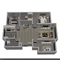 Birds Eye View Floor Plan For Residential Interior Layout With Bedrooms Living Room And Kitchen