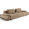 Brown Three Seater Sofa With Modern Design Armrests And Soft Cushions 3d model