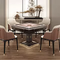 Elegant Modern Entertainment Table With Brown Leather Chairs And Decorative Painting 3d model