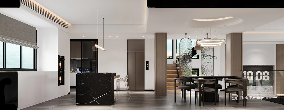 Modern Duplex Living Room Design With Marble Island And Lights 3d model 